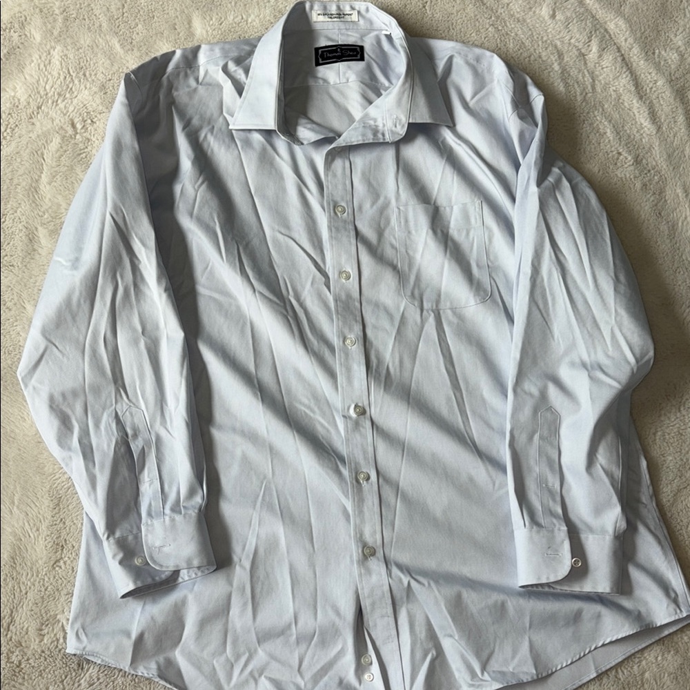 Thomas Shea Light Blue Dress Button-Up Shirt Classic Style Size